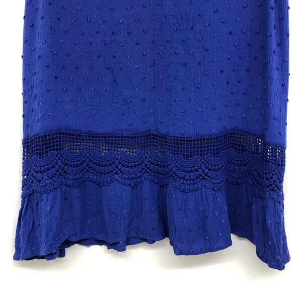 Umgee royal blue textured dot detail flowy ruffle tank top crochet hem SP - Picture 6 of 14